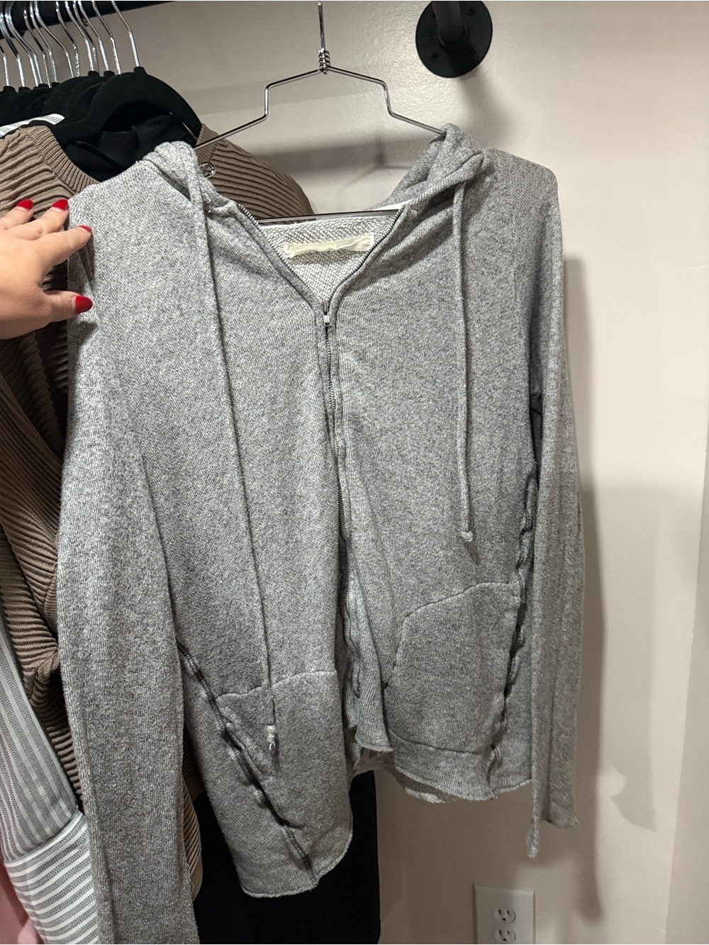 Gray Zip-Front Hooded Women's Sweater